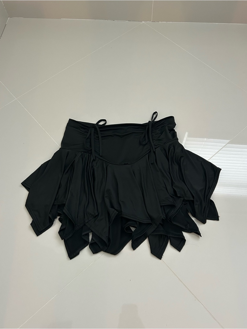 Black Asymmetrical Ruffle Skirt with Tie Waist